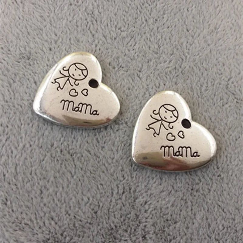 50pcs Ancient Lettering Mama with Girl Heart Pendant Charm Findings
