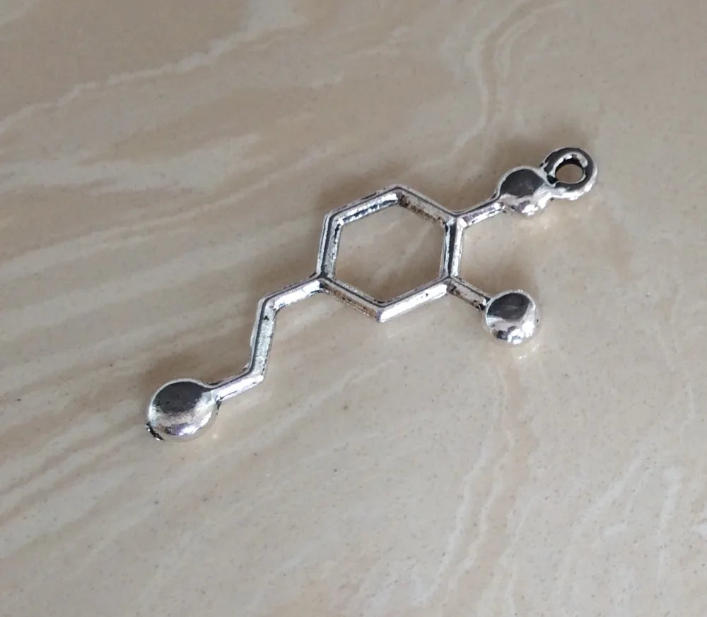 50pcs Silver Dopamine Molecule Charm Pendant for Necklace Making