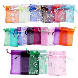 50pcs Butterfly Organza Drawstring Pouch Wedding Bag 7x9cm 9x12