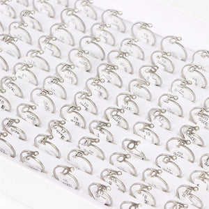 50pcs Silver Rhinestone Crystal Letter Rings Wedding Jewelry