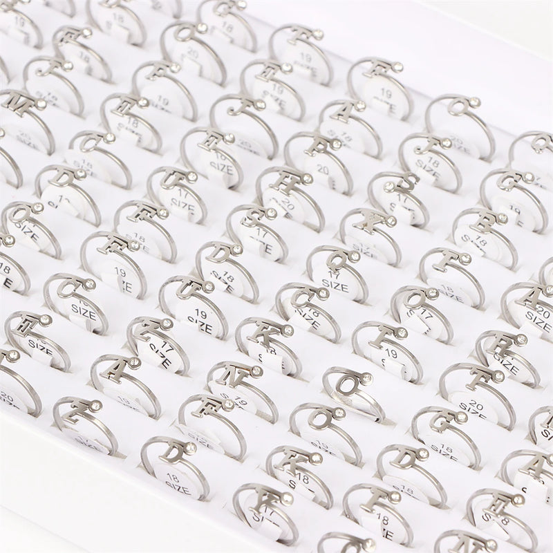 50pcs Silver Rhinestone Crystal Letter Rings Wedding Jewelry