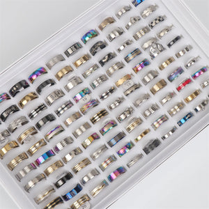 50pcs Stainless Steel Rings Mix Style Women Men Jewelry