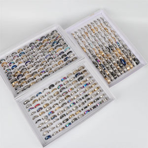 50pcs Stainless Steel Rings Mix Style Women Men Jewelry