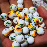 50pcs Ceramic Beads 10mm 12mm Glaze Decal Spacer Round Porcelain Jewelry Making