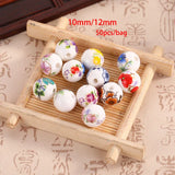 50pcs Ceramic Beads 10mm 12mm Glaze Decal Spacer Round Porcelain Jewelry Making