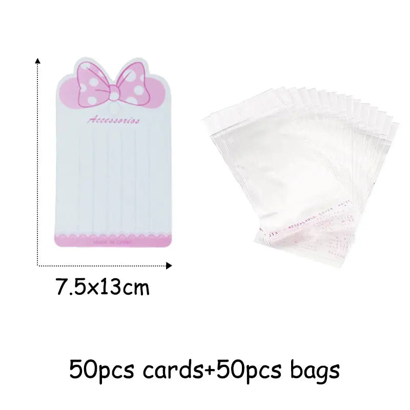 50pcs Pink Bow Tie Hairclips Display Cards for DIY Hair Jewelry Packing
