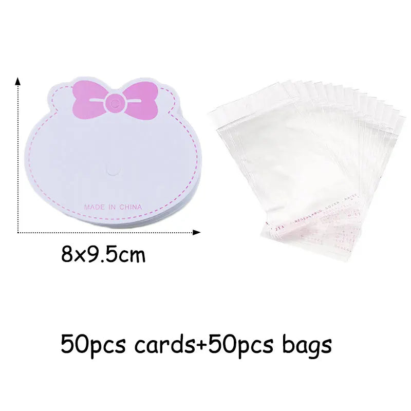 50pcs Pink Bow Tie Hairclips Display Cards for DIY Hair Jewelry Packing
