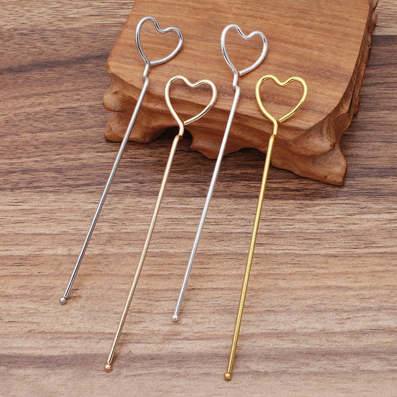 50pcs Heart Shape Alloy Hairpin Chinese Hair Sticks Bridal Hair Fork