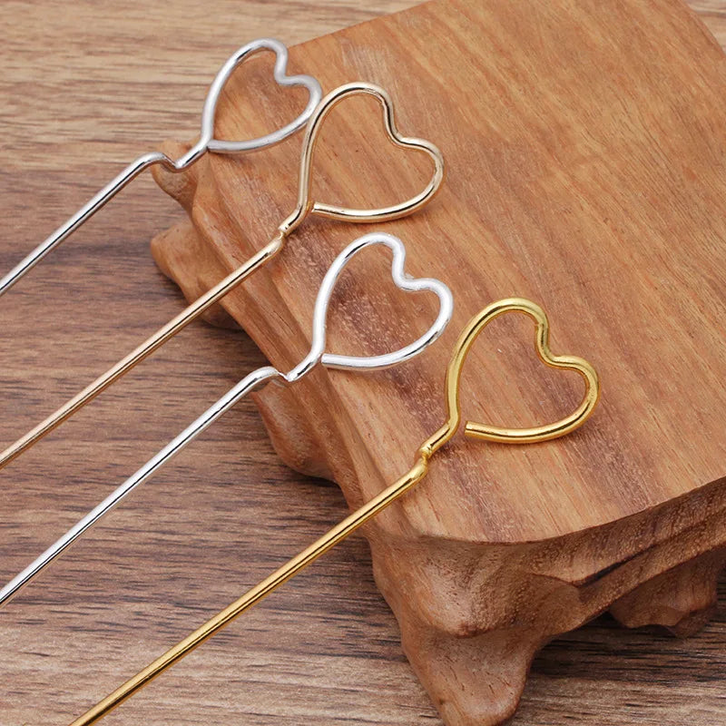 50pcs Heart Shape Alloy Hairpin Chinese Hair Sticks Bridal Hair Fork