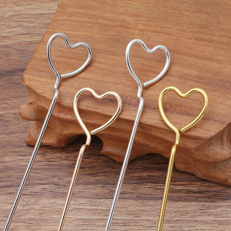 50pcs Heart Shape Alloy Hairpin Chinese Hair Sticks Bridal Hair Fork