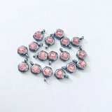 50pcs Hexagon Pendants 8.8mm*6.6mm Pink Rhinestone Necklace Tail Drop