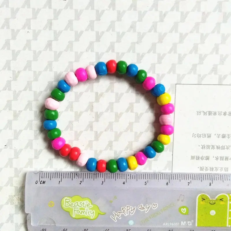 50pcs Iridescent Wooden Beads Bracelet for Kids Girls Children