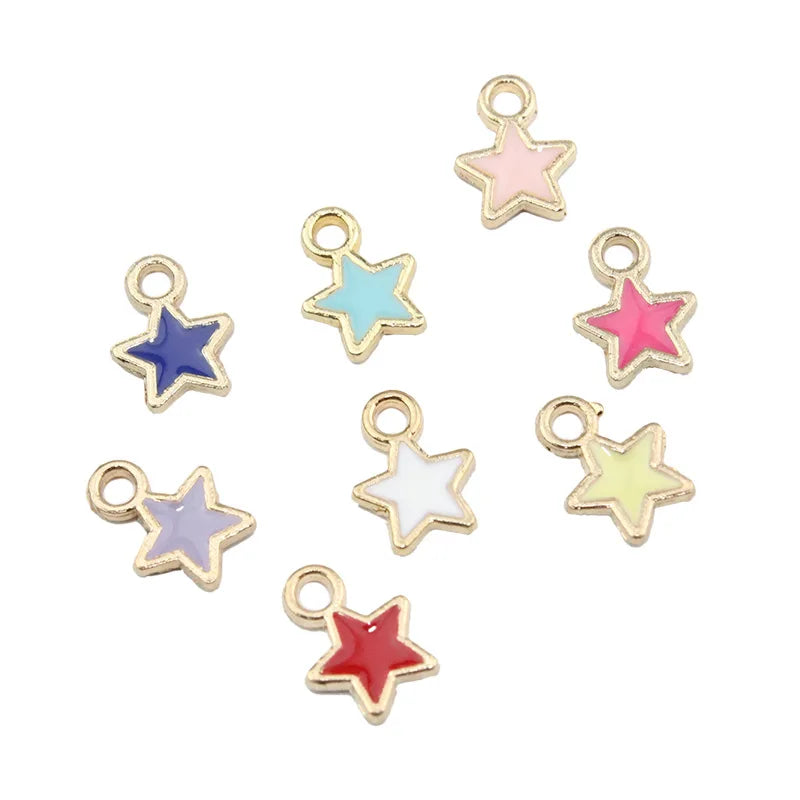 50pcs Metal Drip Oil Star Pendants DIY Earrings Necklaces Jewelry Accessories