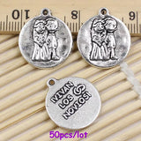 50pcs Tibetan Silver Round Married Charm Pendant For Necklace DIY Jewelry Making