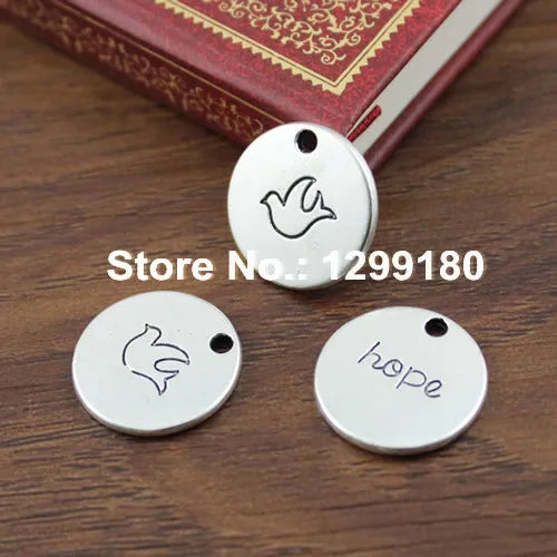 50pcs Tibetan Silver Round Hope Pendant Charm DIY Jewelry Making 20mm