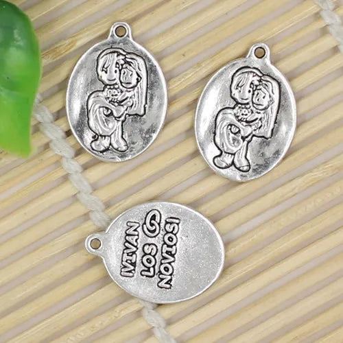 50pcs Tibetan Silver Oval Married Charm Pendant 24x17mm