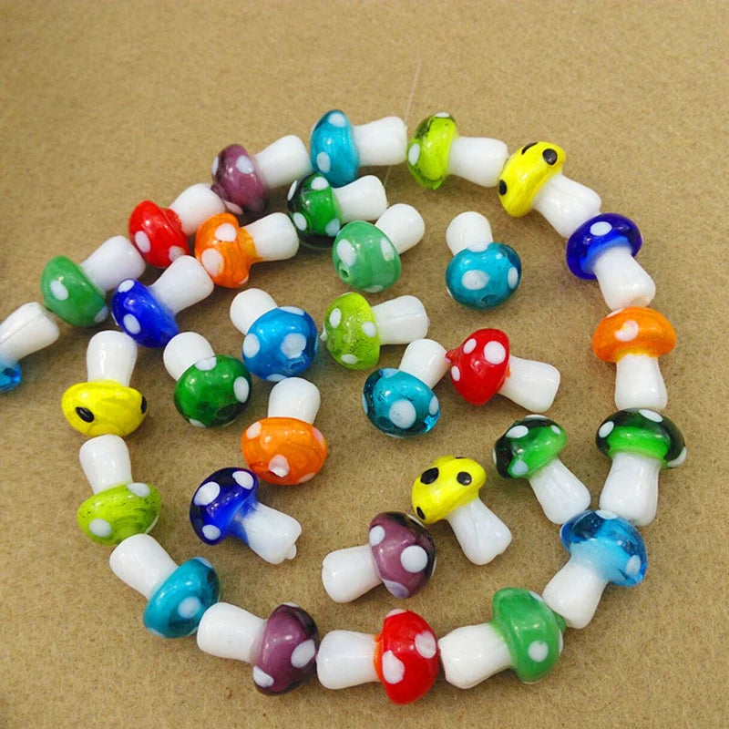 50pcs Mix Lampwork Beads DIY Jewelry Craft Material Mushroom Shape Glass Beads