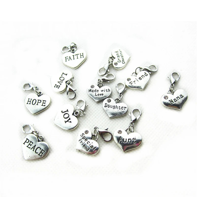 50pcs Mix Random Hearts Dangle Charms Lobster Clasp DIY Jewelry Accessory