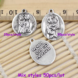 50pcs Tibetan Silver Round Married Charm Pendant Necklace DIY Jewelry K02807