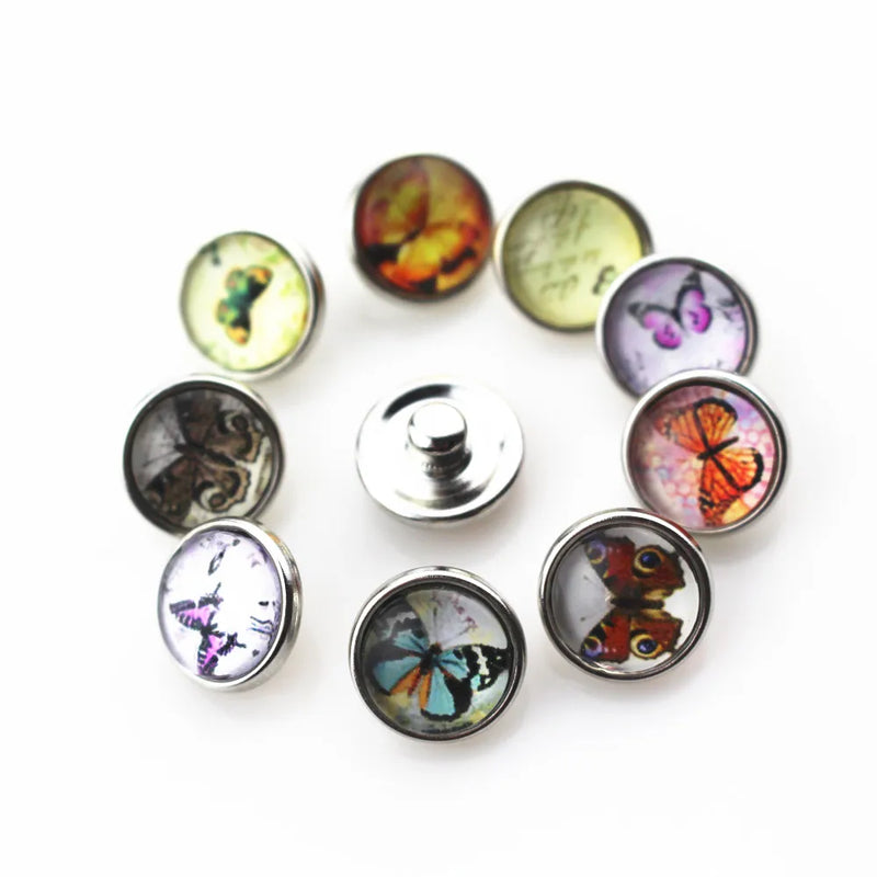 50pcs Mix Glass Butterfly Snap Buttons for 12mm Snap Bracelet DIY Charms