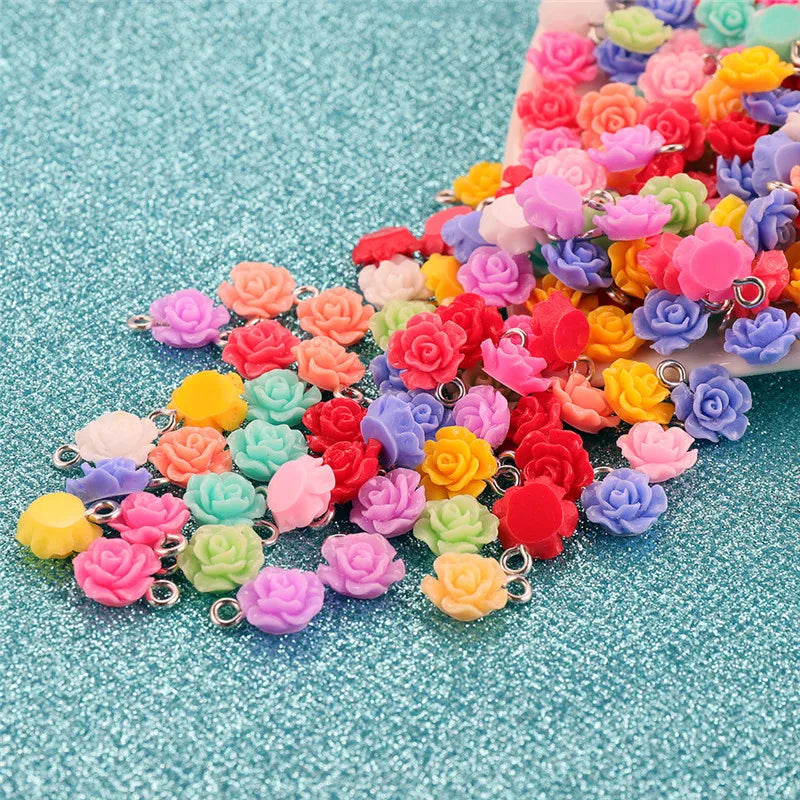 50pcs Resin Rose Flower Charms Pendants for DIY Bracelet Keychain Jewelry