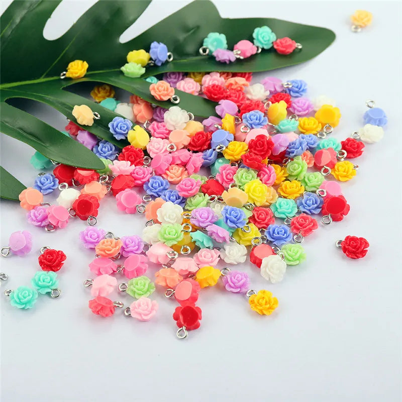 50pcs Resin Rose Flower Charms Pendants for DIY Bracelet Keychain Jewelry