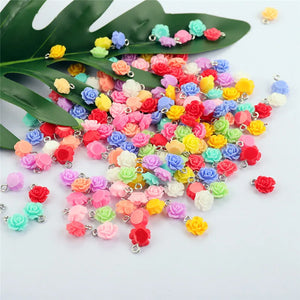 50pcs Resin Rose Flower Charms Pendants for DIY Bracelet Keychain Jewelry