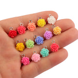 50pcs Resin Rose Flower Charms Pendants for DIY Bracelet Keychain Jewelry