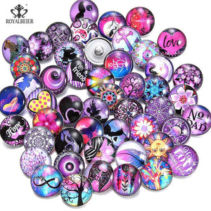 50pcs Mixed Patterns Glass Snap Button Beads for Jewelry Making