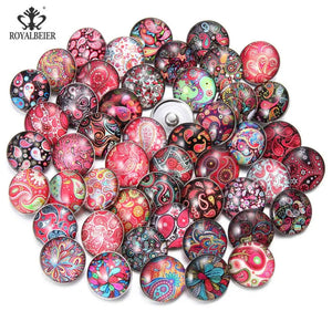 50pcs Mixed Patterns Glass Snap Button Beads for Jewelry Making