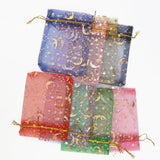 50pcs Moon Star Organza Bags 17x23cm Christmas Drawstring Gift Bag
