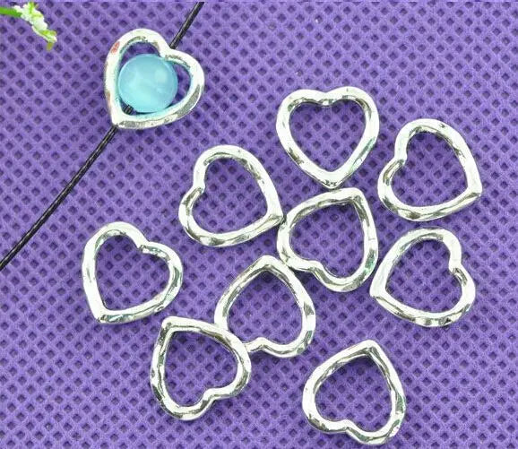 50pcs Antique Silver Heart Ring Spacer Beads 14mm Jewelry Findings UF7110