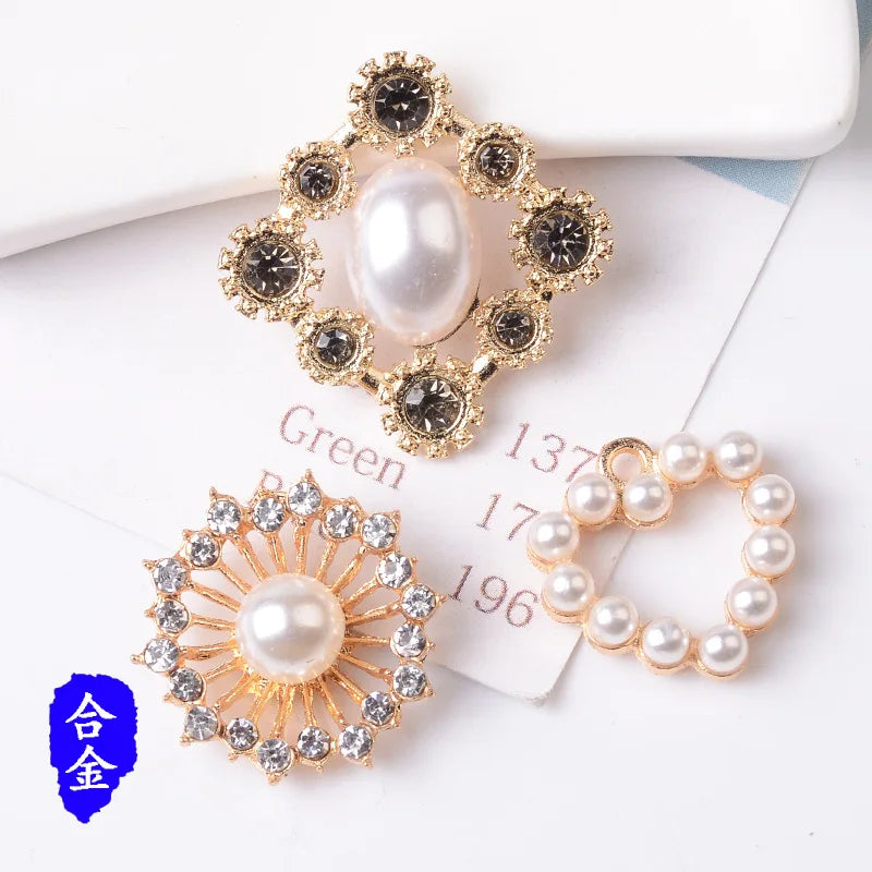 50pcs Pearl Heart Charm Rhinestone Flower Plate DIY Jewelry Shoes Accessories
