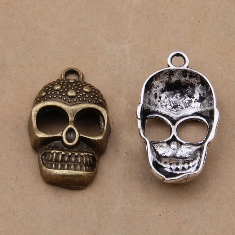 50pcs Retro Jewelry Craft DIY Bronze Skull Face Charm 28x17mm
