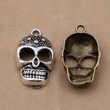 50pcs Retro Jewelry Craft DIY Bronze Skull Face Charm 28x17mm