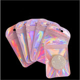 50pcs Pink Iridescent Laser Zipper Pouch Holographic Aluminum Foil Zip Lock Bags