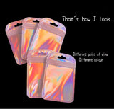 50pcs Pink Iridescent Laser Zipper Pouch Holographic Aluminum Foil Zip Lock Bags
