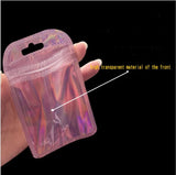 50pcs Pink Iridescent Laser Zipper Pouch Holographic Aluminum Foil Zip Lock Bags