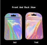 50pcs Pink Iridescent Laser Zipper Pouch Holographic Aluminum Foil Zip Lock Bags
