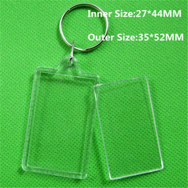 50pcs Rectangular Transparent Blank Insert Photo Picture Frame Key Ring Split