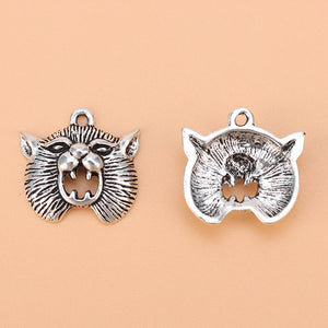 50pcs Silver Wolf Head Charms Pendants for Jewelry Making