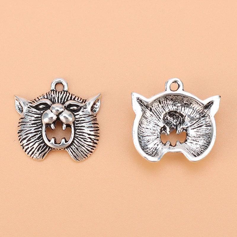 50pcs Silver Wolf Head Charms Pendants for Jewelry Making