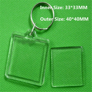 50pcs Acrylic Insert Picture Frame Keyring DIY Split Ring Key Chain