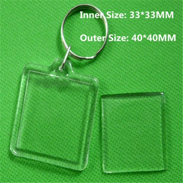50pcs Acrylic Insert Picture Frame Keyring DIY Split Ring Key Chain