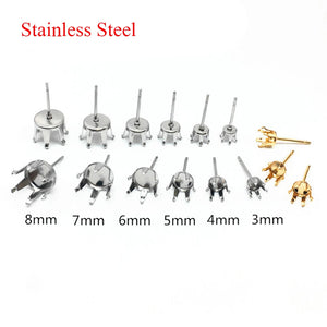 50pcs Stainless Steel 3-8mm Stud Earring Claw Pins