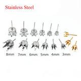 50pcs Stainless Steel 3-8mm Stud Earring Claw Pins