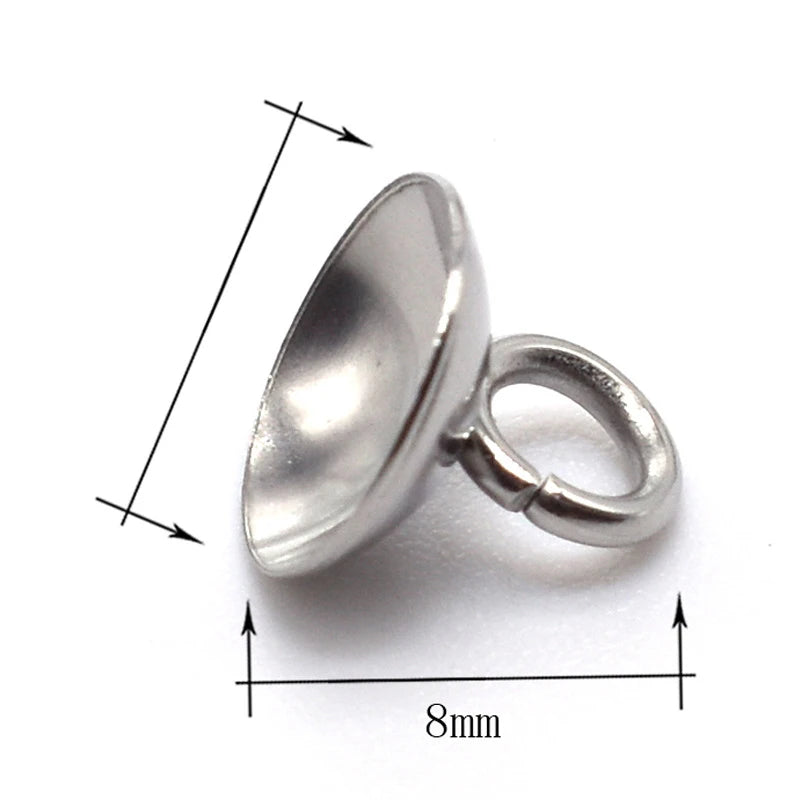 50pcs Stainless Steel Hypoallergenic 3-10mm Glue on Bail Bead Caps Charm