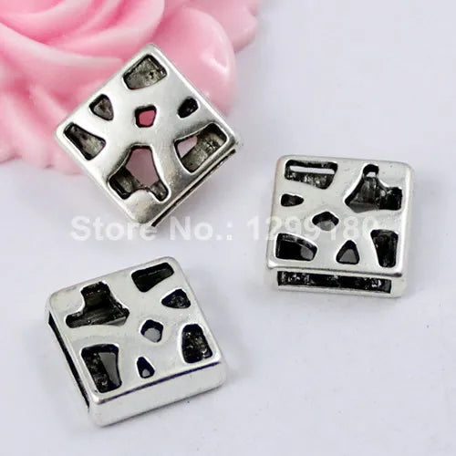 50pcs Tibetan Silver Square Slider Beads for DIY Bracelets and Necklaces