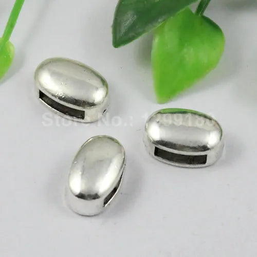 50pcs Tibetan Silver Slider Flat Oval Beads for Bracelet Necklace DIY