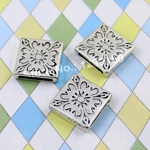 50pcs Tibetan Silver Slider Beads DIY Accessories 18x18mm Hole:13.5x2mm
